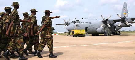 Nigerian troops with US C130