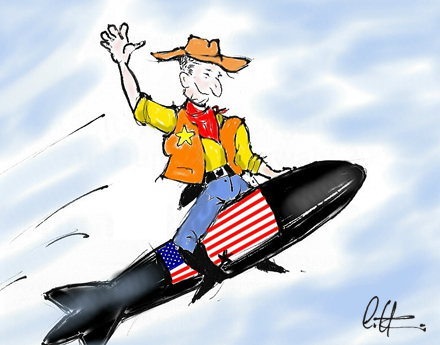 George W. Bush Raketenrodeo Atomwaffen Karikatur: Christian Heinrici