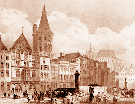K&ouml;ln Alter Markt Rathaus Rathausturm um 1850