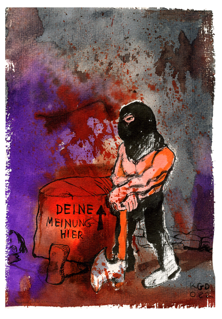 "Früher", Kostas Koufogiorgos „Minima Politika“, © 2008 Horlemann-Verlag Gewalt Minima Politika Kostas Koufougiorgos Horlemann-Verlag Minima Politika Kostas Koufougiorgos Horlemann-Verlag