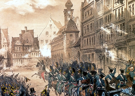 Frankfurt 1848: Erstürmung einer Barrikade durch die hessische Artillerie