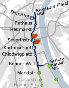 Verlauf der geplanten Nord-Süd-Stadtbahn in Köln Grafik: qualle/C. Heinrici