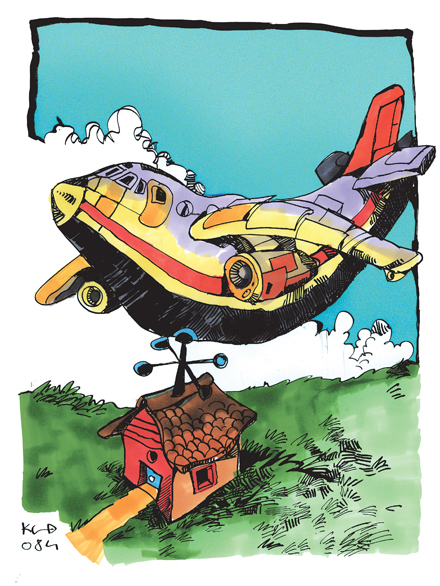 "Häuschen im Grünen", Kostas Koufogiorgos „Minima Politika“, © 2008 Horlemann-Verlag Gewalt Minima Politika Kostas Koufougiorgos Horlemann-Verlag Minima Politika Kostas Koufougiorgos Horlemann-Verlag