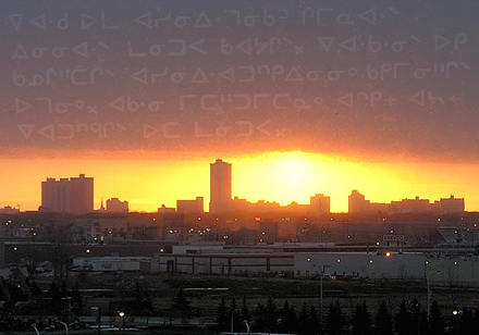 Sonnenaufgang über Winnipeg, die Schrift der Cree Fotos: Ansgar Walk Diderot Zusammenführung: Heinrici
