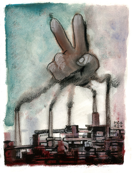 "Umweltfreundlich", Kostas Koufogiorgos „Minima Politika“, © 2008 Horlemann-Verlag Gewalt Minima Politika Kostas Koufougiorgos Horlemann-Verlag Minima Politika Kostas Koufougiorgos Horlemann-Verlag