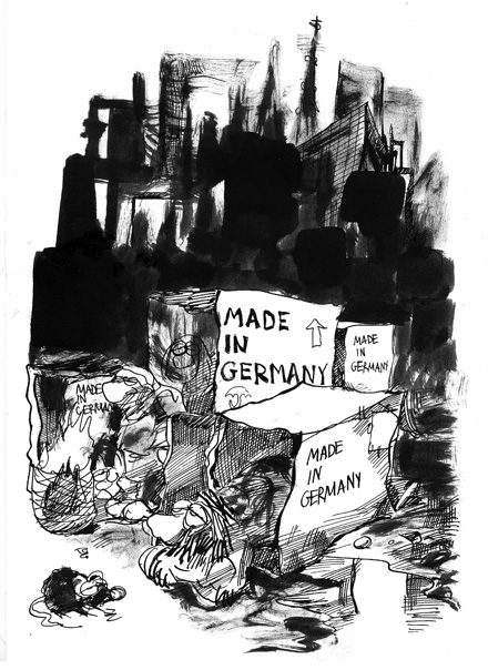 "Sozialer Unfrieden", Kostas Koufogiorgos „Minima Politika“, © 2008 Horlemann-Verlag Gewalt Minima Politika Kostas Koufougiorgos Horlemann-Verlag Minima Politika Kostas Koufougiorgos Horlemann-Verlag