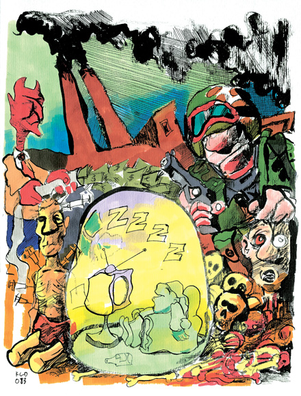 "Tittitainment", Kostas Koufogiorgos „Minima Politika“, © 2008 Horlemann-Verlag Gewalt Minima Politika Kostas Koufougiorgos Horlemann-Verlag Minima Politika Kostas Koufougiorgos Horlemann-Verlag