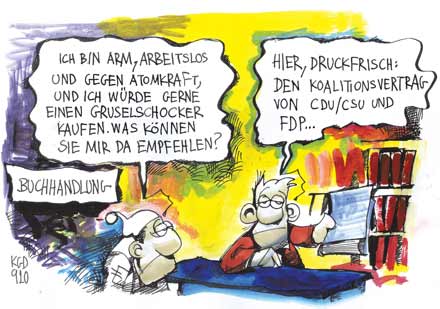 Kostarikatur vom 28.10.09 gruselschocker für arbeitslose - koalitionsvertrag