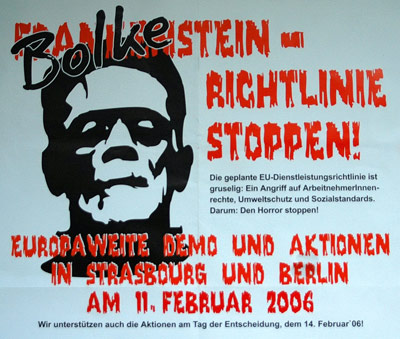 Bolkestein wie Frankenstein - attac-Plakat