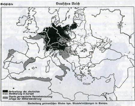 'Deutsches Reich: Verbreitung germanischen Blutes bzw. Blutsbeimischungen in Europa.' In: Meyers Lexikon 1937, 1324